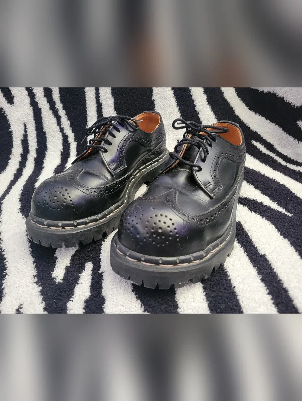 *RARE* Vintage 90s Gripfast MIE Black Leather Steel Toe Brogue Shoes UK 4/US W6